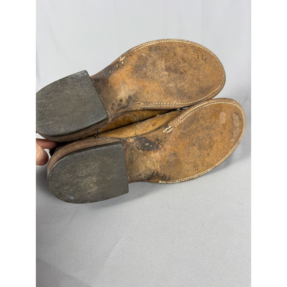 Lucchese 2000 Full Quill Ostrich Leather Western Cowboy Boots Tan Brown 8.5 B - Picture 5 of 16